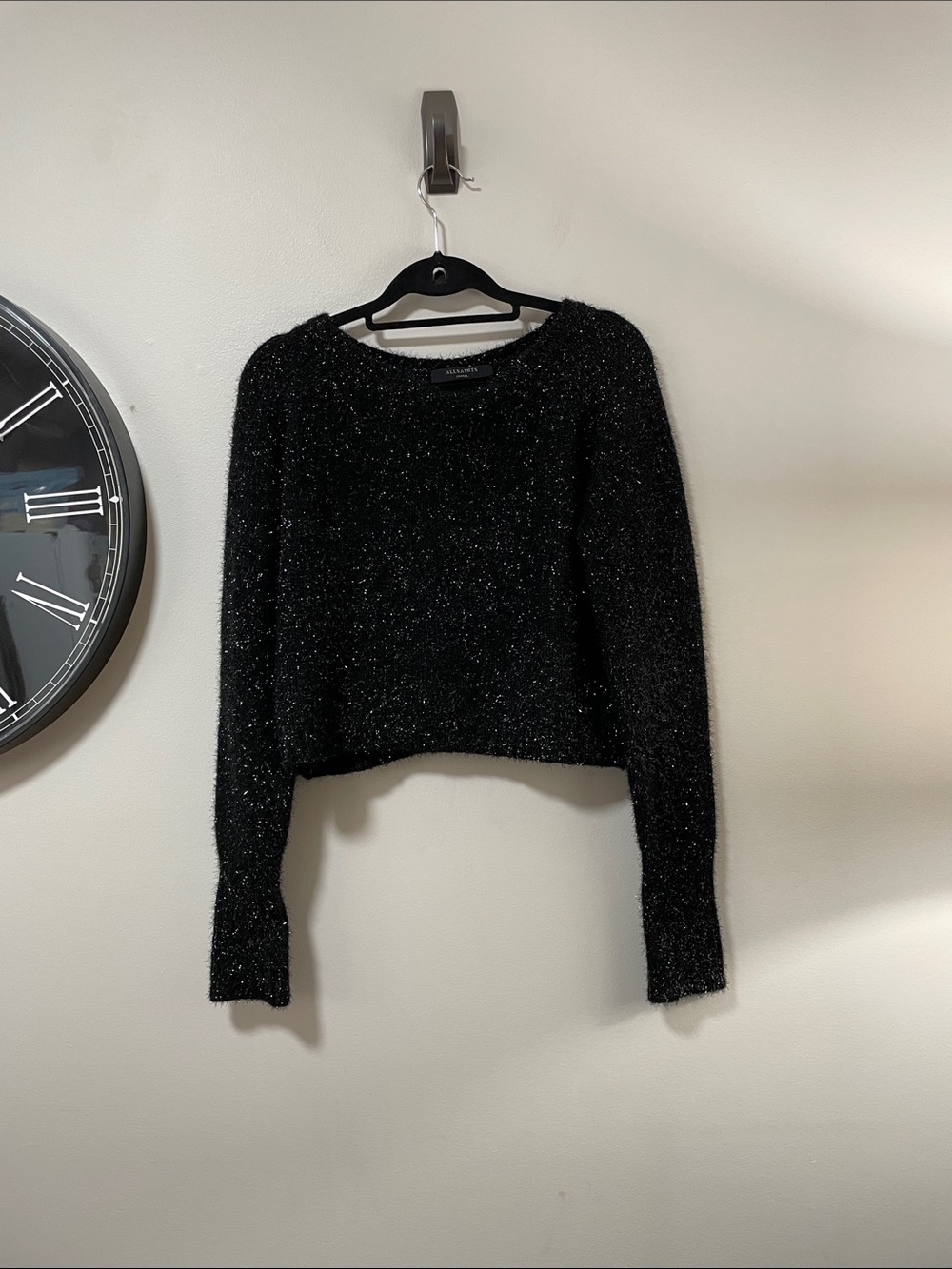 All Saints Sparkle Metallic Black Scoop Neck Knit Sweater - Picture 7 of 16